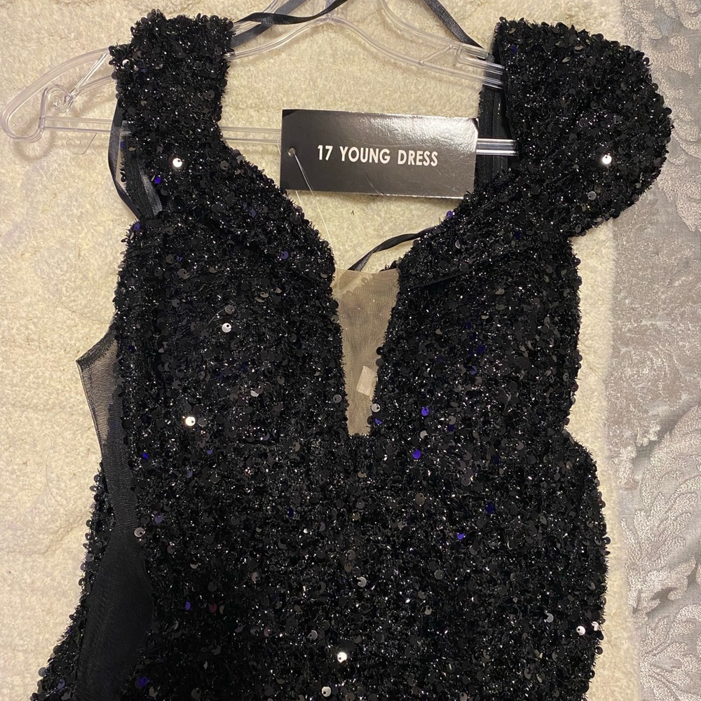 8 | Black Sequin off the shoulder Formal Gown - Picture 6 of 7